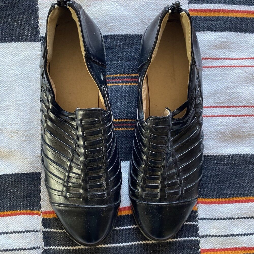 Y2K Black Leather Slip On loafers With Back Zipper. Size 36/6. Never Used. Boho.
